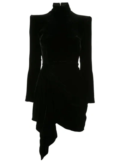 Alex Perry Parker Draped Velvet Mini Dress In Black