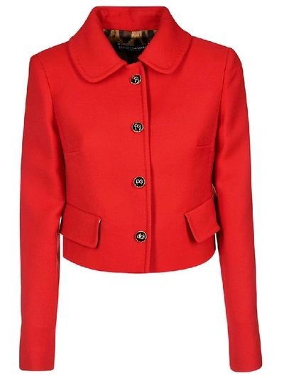 Dolce & Gabbana Cropped Peter Pan-collar Wool-crepe Jacket In Red