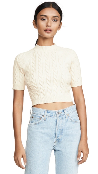 Alexander Wang T Shrunken Cable Raglan Sweater In Cream