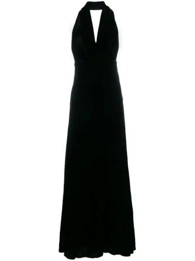 A.w.a.k.e. Oyster Halterneck Velvet Maxi Dress In Black