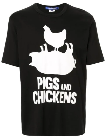 Junya Watanabe Pigs And Chickens Print T-shirt In Black White