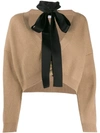 RED VALENTINO CROPPED CARDIGAN WITH TIE NECK
