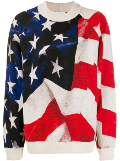 Ih Nom Uh Nit Oversize American Flag Knit Jumper In White