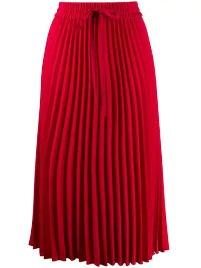 Red Valentino Pleated Drawstring Midi Skirt In Deep Red D05