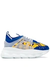 Versace Blue & Gold Heritage 'crete De Fleur' Chain Reaction Sneakers In Blue Gold