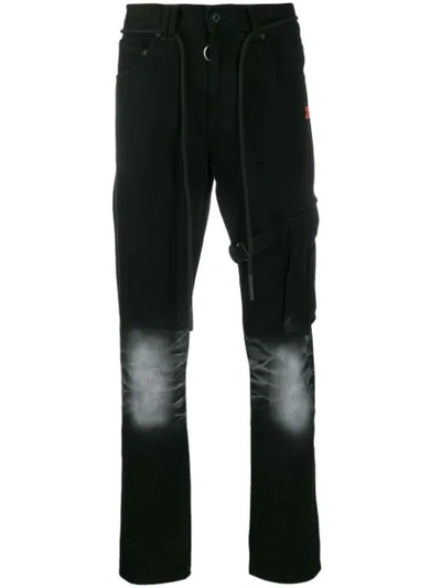 Off-white Men's Denim Pants With Bleached Knees & Diagonal Stripes In Black