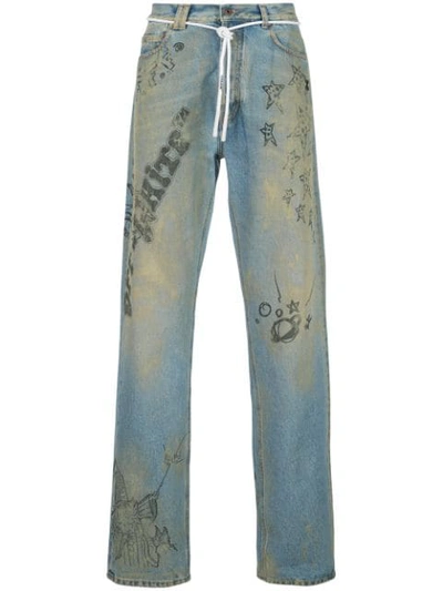 Off-white Printed Relaxed Cotton Denim Jeans In Grey