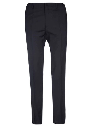 Lanvin Side Pleated-jacquard Ribbon Trousers In Navy Blue