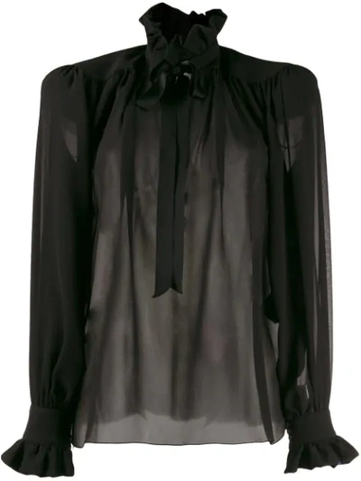 Saint Laurent Georgette Silk Poet Shirt In Black