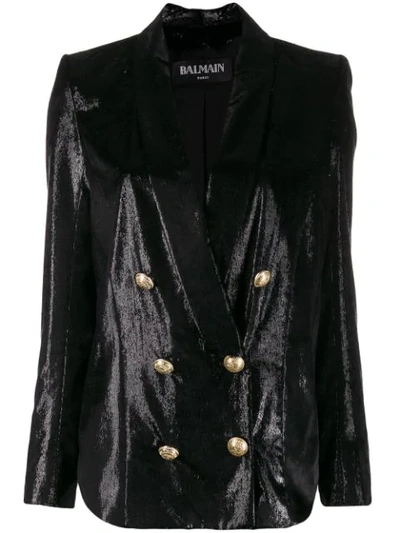 Balmain Metallic Double-breasted Blazer In Black