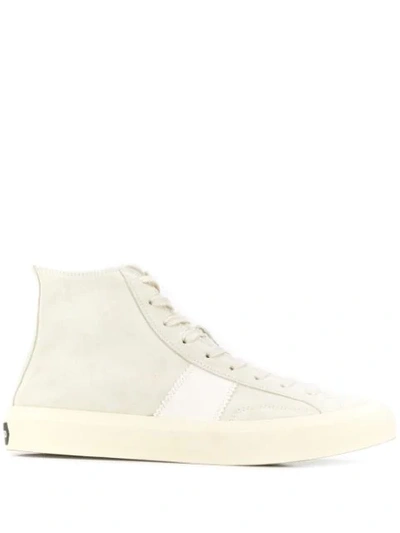 Tom Ford Cambridge Leather-trimmed Suede High-top Sneakers In Marmo