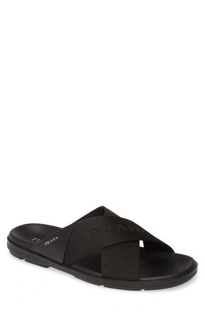 Prada Spazzolato Slide Sandal In Nero