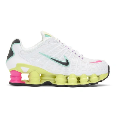 Nike 白色 And 黄色 Shox Tl 运动鞋 In White/black/luminous Green