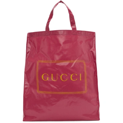 Gucci Logo Printed Coated Canvas Tote Bag In Pink