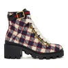 GUCCI Red & White Check Tweed Ankle Boots