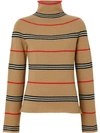 Burberry Waita Cashmere Icon-striped Tunic Sweater In Brown