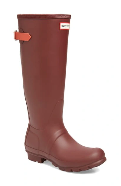 Hunter Original Tall Adjustable Back Waterproof Rain Boot In Rumbling Red/ Siren