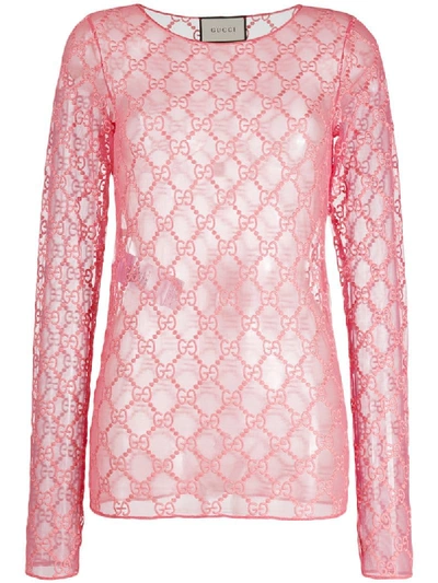 Gucci Gg图案网纱罩衫 - 粉色 In Pink