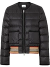 BURBERRY ICON STRIPE DETAIL DOWN-FILLED PUFFER JACKET