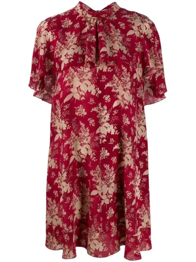 Red Valentino Cape Detail Floral Silk Minidress In Red