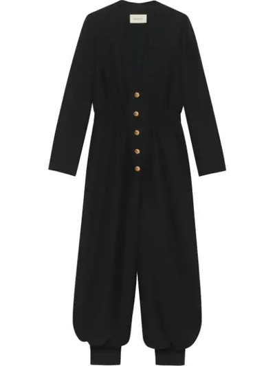 Gucci Interlocking-g Button Cady Crepe Jumpsuit In Black