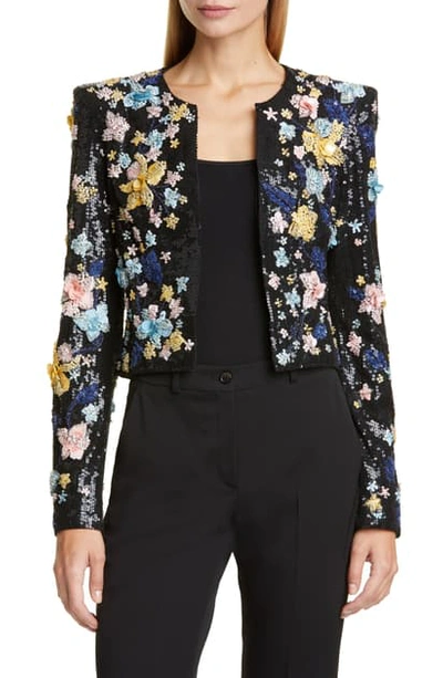 Zuhair Murad Floral Embellished Crop Jacket In Gardenia Embroidered Multi