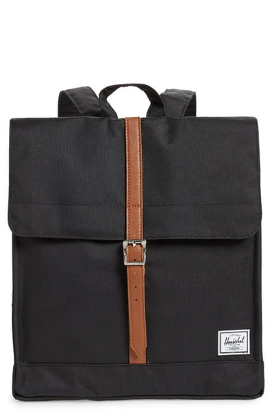 Herschel Supply Co City Mid Volume Backpack - Black In Black/ Saddle Brown