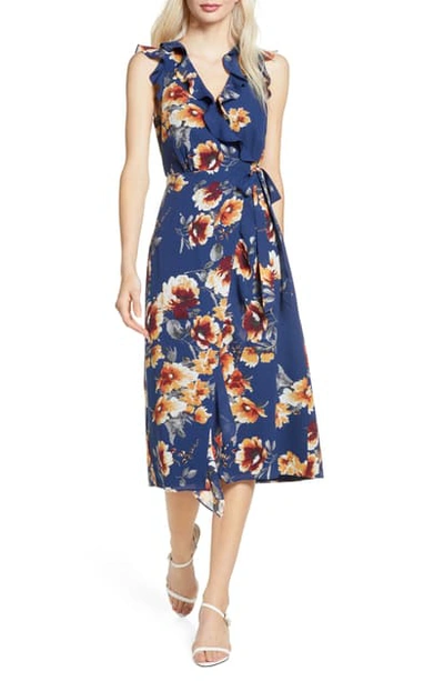 Ali & Jay Rooftop Afternoons Midi Wrap Dress In Navy Floral Rust