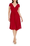 Dress The Population Corey Chiffon Fit & Flare Cocktail Dress In Red