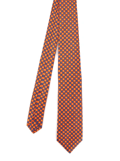 Kiton Contrasting Micro Patterned Orange Silk Tie