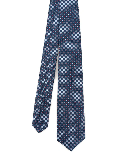 Kiton Multicolour Micro Patterned Silk Tie In Blue