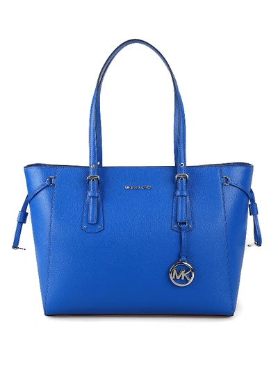 Michael Kors Voyager Medium Leather Tote In Blue
