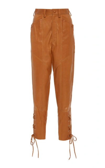 Isabel Marant Cadix Leather Lace-up Slim-leg Pants In Brown