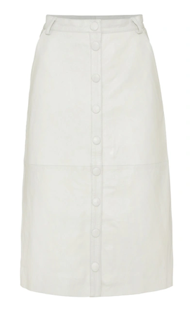 Remain Bellis Snap Front Leather Skirt In White