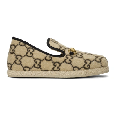 Gucci Beige Fria Covered Wool Gg Loafers In Neutrals