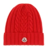 MONCLER CABLE-KNIT WOOL BEANIE,P00406085