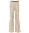 BURBERRY LEATHER-TRIMMED WOOL PANTS,P00400150