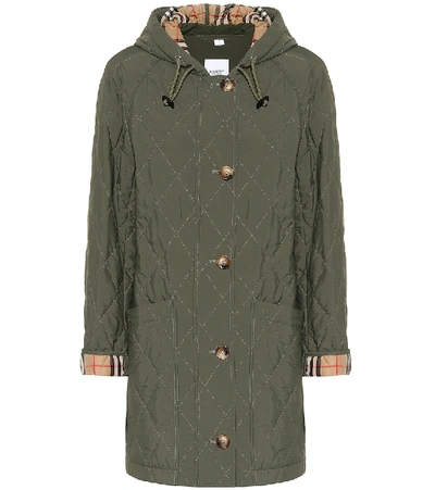 Burberry Roxwell Vintage Check Hood Thermoregulated Quilted Coat In Poplar Green