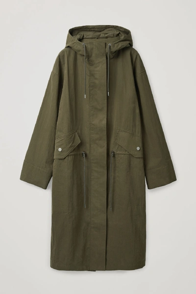 Cos Long Hooded Parka In Green