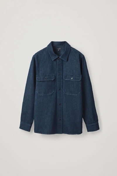 Cos Denim Shirt With Pockets In Blue