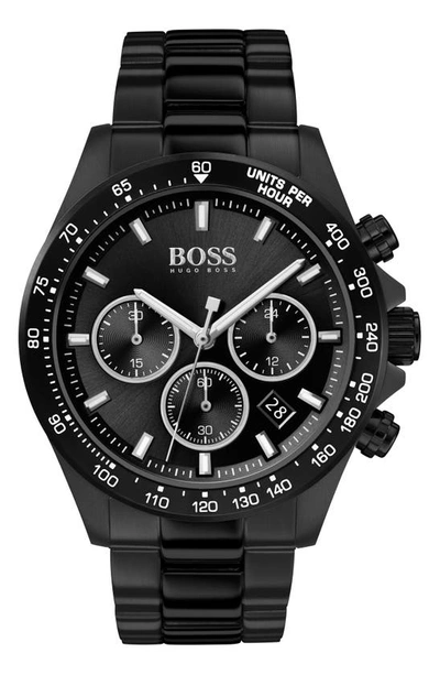 Hugo Boss Men's Chronograph Hero Black Ion-plated Stainless Steel Bracelet Watch 43mm Women's Shoes