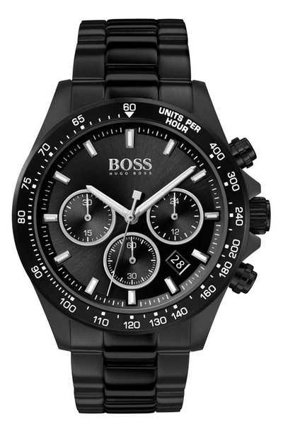Hugo Boss Men's Chronograph Hero Black Ion-plated Stainless Steel Bracelet Watch 43mm Women's Shoes In Black
