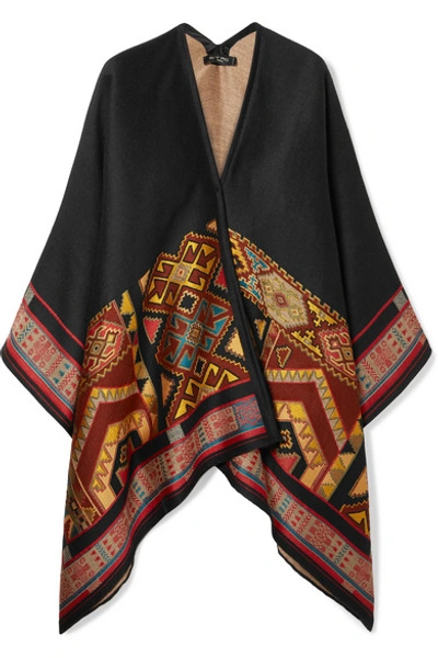 Etro Wool-blend Jacquard Wrap In Black