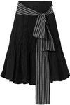 JW ANDERSON BELTED PLEATED COTTON-BLEND MIDI SKIRT