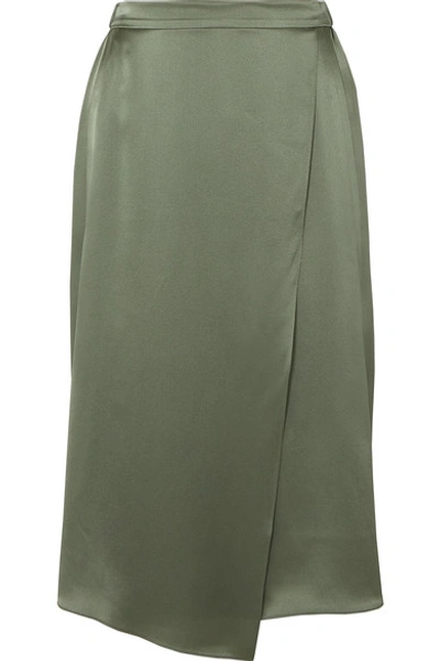 Vince Wrap-effect Draped Silk-satin Skirt In Army Green