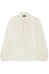 THEORY PUSSY-BOW SILK-CREPE BLOUSE
