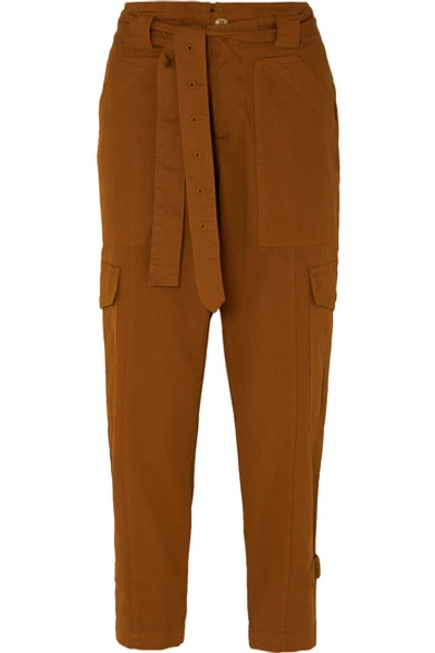 Alex Mill Expedition Cropped Belted Stretch-cotton Twill Slim-leg Trousers In Camel