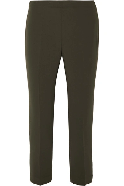 Theory Cropped Crepe Tapered Pants In Army Green