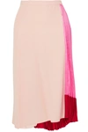 MARNI PLEATED COLOR-BLOCK SATIN AND CREPE SKIRT