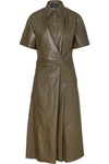 CEDRIC CHARLIER GLOSSED FAUX LEATHER MIDI DRESS